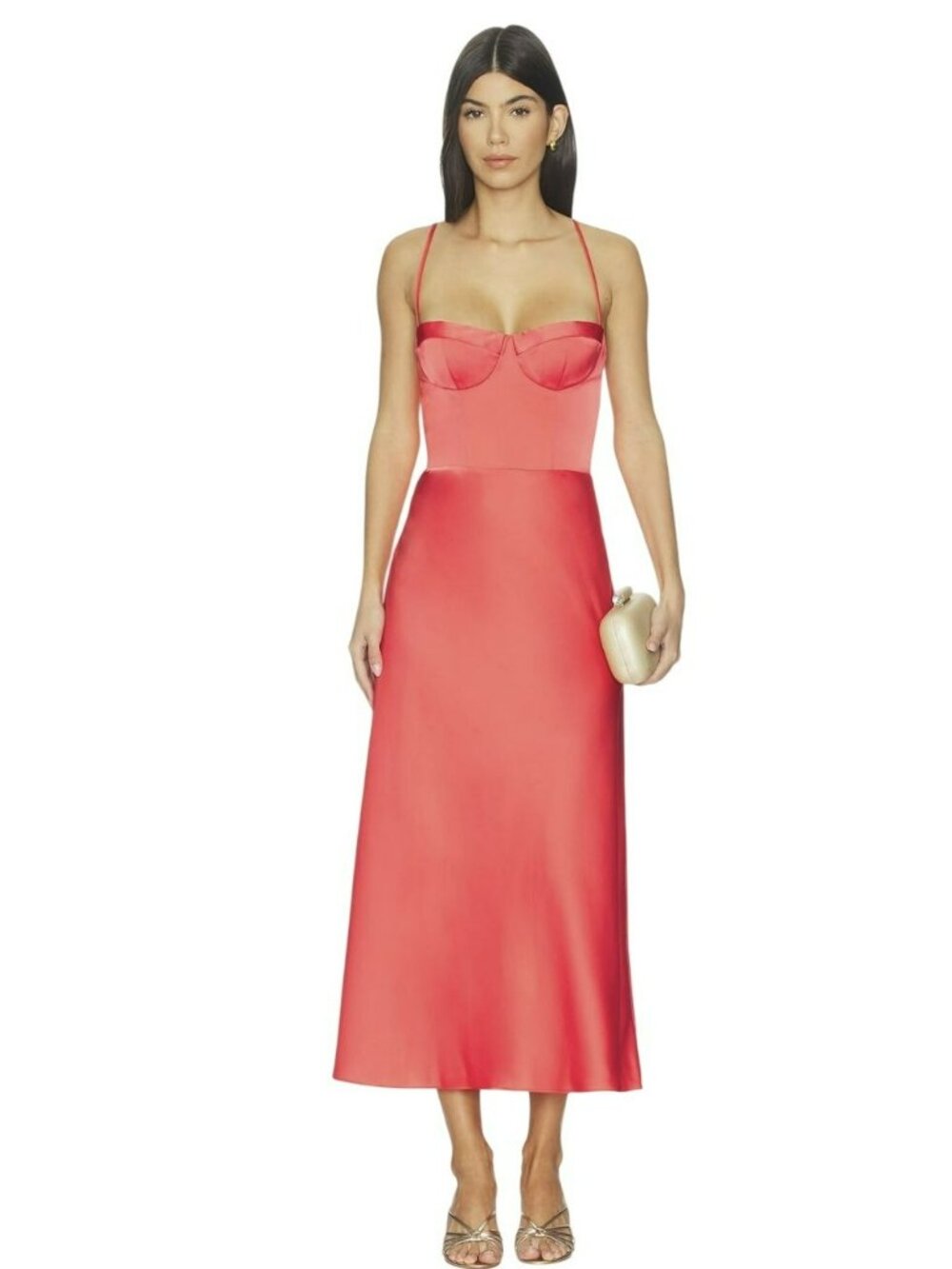 New Katie May Red Satin Corset Midi Slip Dress Size Large New